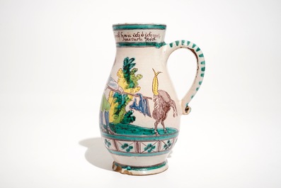 A Gm&uuml;nden faience jug, Austria, 18th C. and a triangular Ferdi&scaron; Kostka dish, Slovakia, ca. 1900