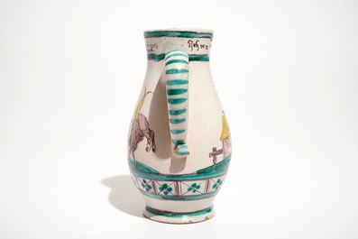 A Gm&uuml;nden faience jug, Austria, 18th C. and a triangular Ferdi&scaron; Kostka dish, Slovakia, ca. 1900