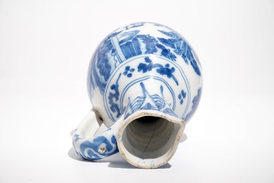 A Dutch Delft blue and white chinoiserie jug, 2nd halft 17th C.