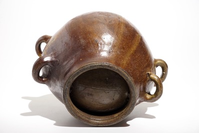 A large stoneware pilgrim's flask, Raeren, 17th C.