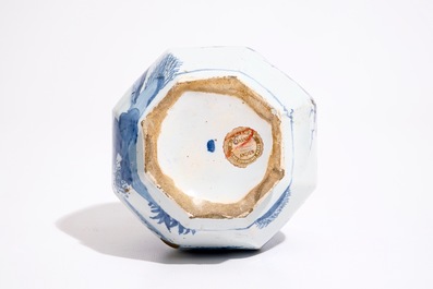 An unusual Delft style chinoiserie bottle vase, Frankfurt or Nevers, 17th C.