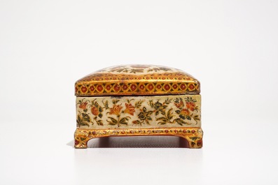 A rectangular laquered papier mache qalamdan or pen holder, Qajar, Iran, 19th C.