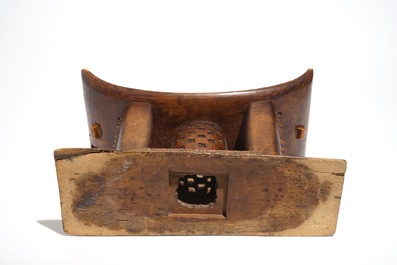 An African carved wood stool, Ashanti people, Ghana, 20th C.