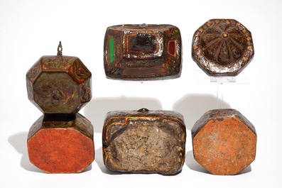 Three painted papier mache boxes, prob. India, 19th C.