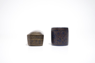 Two Kashmir painted papier mache boxes and a bowl, India, 19th C.