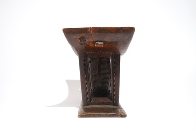 An African carved wood stool, Ashanti people, Ghana, 20th C.