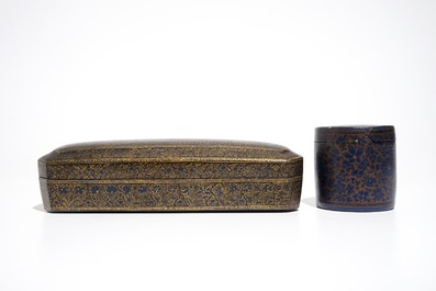 Two Kashmir painted papier mache boxes and a bowl, India, 19th C.