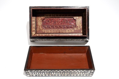 A Mughal mother-of-pearl inlaid trapezoid box, prob. Gujarat, India, 18/19th C.