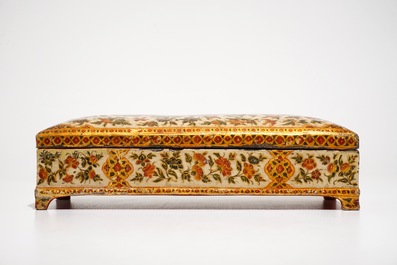 A rectangular laquered papier mache qalamdan or pen holder, Qajar, Iran, 19th C.