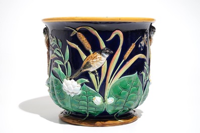 A George Jones Art Nouveau majolica jardiniere on stand, 19th C.