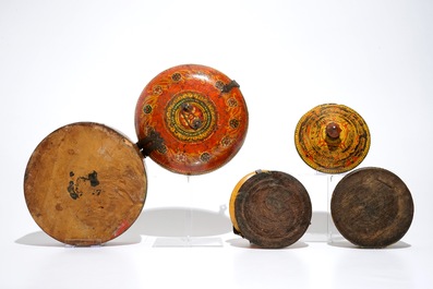 Six iron-mounted painted wood covered boxes, India and Afghanistan, 19/20th C.