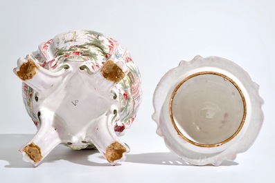 A large French faience reticulated pot pourri vase and cover in the style of Marseille, 19th C.