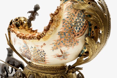 A bronze-mounted Satsuma-style bowl with cherubs, J. Fischer, Budapest, 19th C.