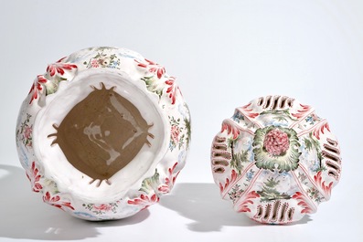 A large French faience reticulated pot pourri vase and cover in the style of Marseille, 19th C.