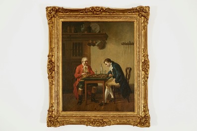 Col, Jan David (Belgique, 1822-1900), Les Joueurs de Dame, huile sur panneau, dat&eacute; 1870