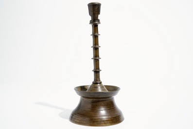 A gothic bronze candlestick, Low Countries, 15/16th C.