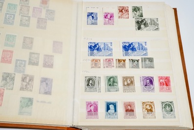 A large collection of stamps and coins, mostly Belgium and Belgian Congo