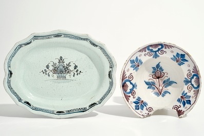 Four various French faience dishes, incl. a barber's or shaving bowl, 18th C.