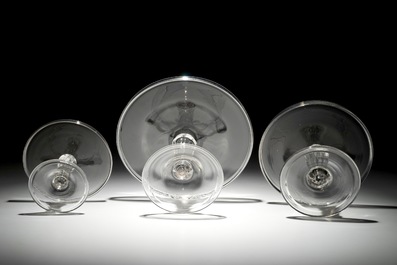 Three ascending English glass tazza on stem, 19th C.