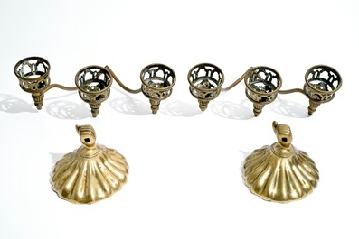 Three pairs of brass and bronze wall sconces, 18th C.