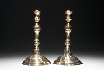 A pair of silver Louis XV candlesticks, marked for Mons, 1776-1779