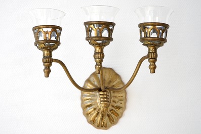 Three pairs of brass and bronze wall sconces, 18th C.