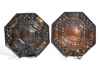 Three pairs of brass and bronze wall sconces, 18th C.