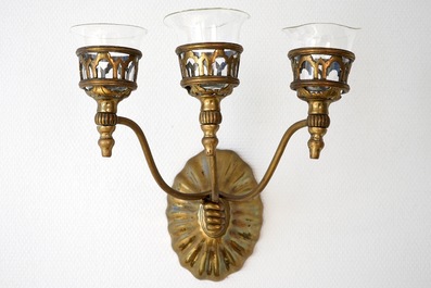 Three pairs of brass and bronze wall sconces, 18th C.