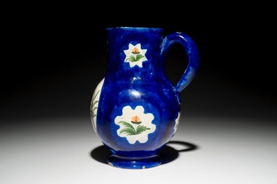 A blue ground Brussels faience jug with Napoleon, 19th C.