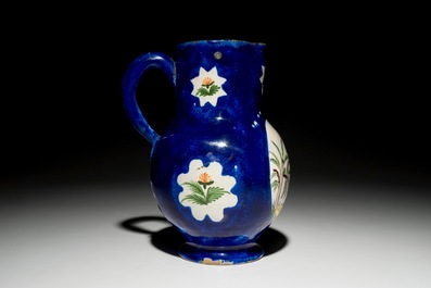 A blue ground Brussels faience jug with Napoleon, 19th C.