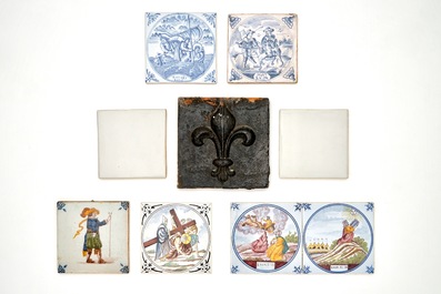 A collection of various tiles, mostly Dutch, incl. religious scenes, 18/20th C.