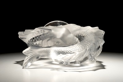 A crystal group of two koi fish, Lalique, France, 2nd half 20th C.