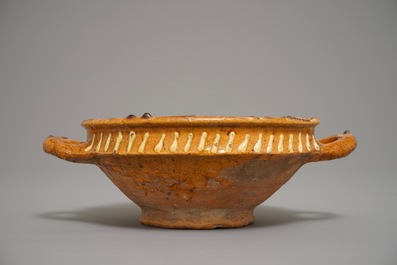 A Dutch slipware porringer with a mythical bird, Northern Netherlands, 1st half 17th C.