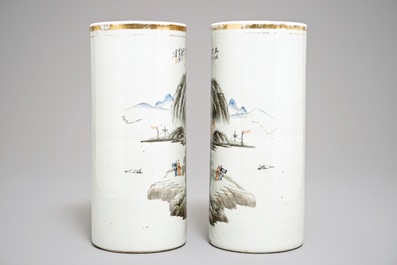 A pair of Chinese hat stands with landscapes, 1st half 20th C.