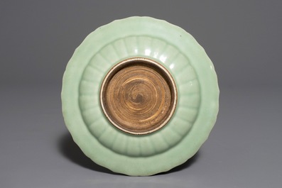 A Chinese celadon-glazed plate with underglaze lotus design, Qianlong