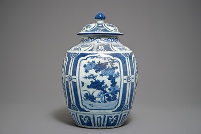 A large Chinese blue and white baluster vase and cover, Wanli