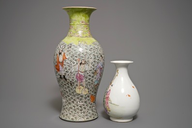 Deux vases en porcelaine de Chine famille rose aux immortels, 19/20&egrave;me