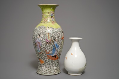 Two Chinese famille rose vases with immortals, 19/20th C.