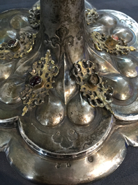 A gilt silver monstrance with inlaid semi-precious stones, dated 1614