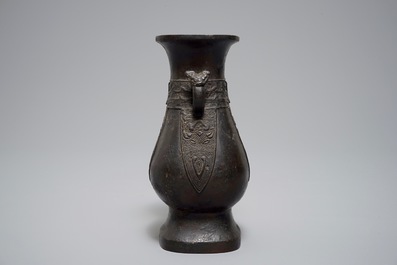 A Chinese archaistic bronze hu vase, Ming