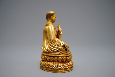 A Sino-Tibetan gilt bronze figure of a Dalai Lamai, 19/20th C.