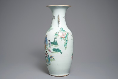 A Chinese famille rose two-sided design vase, 19/20th C.