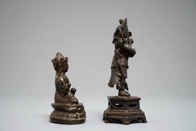 Two Chinese and Sino-Tibetan bronze figures of Buddha and of a musician, 17/18th C.