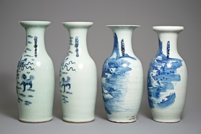 Four Chinese blue and white celadon-ground vases with Buddhist lions and landscapes, 19/20th C.