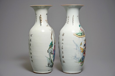 Two large Chinese famille rose figural vases, 19/20th C.