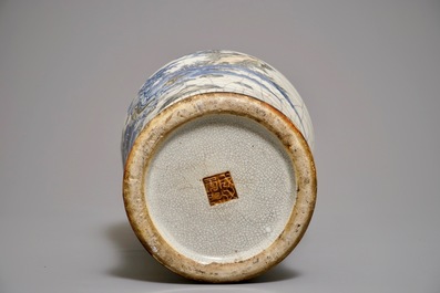 A Chinese blue and white Nanking crackle glaze vase with the immortal Li Tieguai, 19th C.