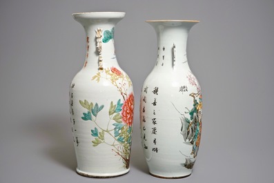 Deux grands vases en porcelaine de Chine famille rose et qianjiang cai, 19/20&egrave;me