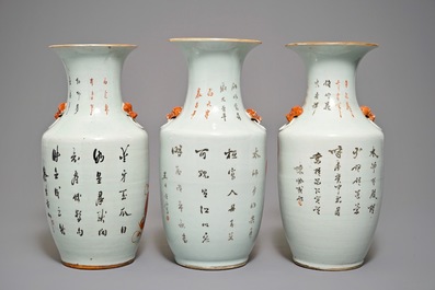 Cinq vases en porcelaine de Chine famille rose et rouge de fer, 19/20&egrave;me