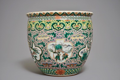 A Chinese famille rose jardini&egrave;re with design of warriors, 19th C.