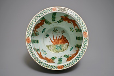 A Chinese famille rose jardini&egrave;re with design of warriors, 19th C.